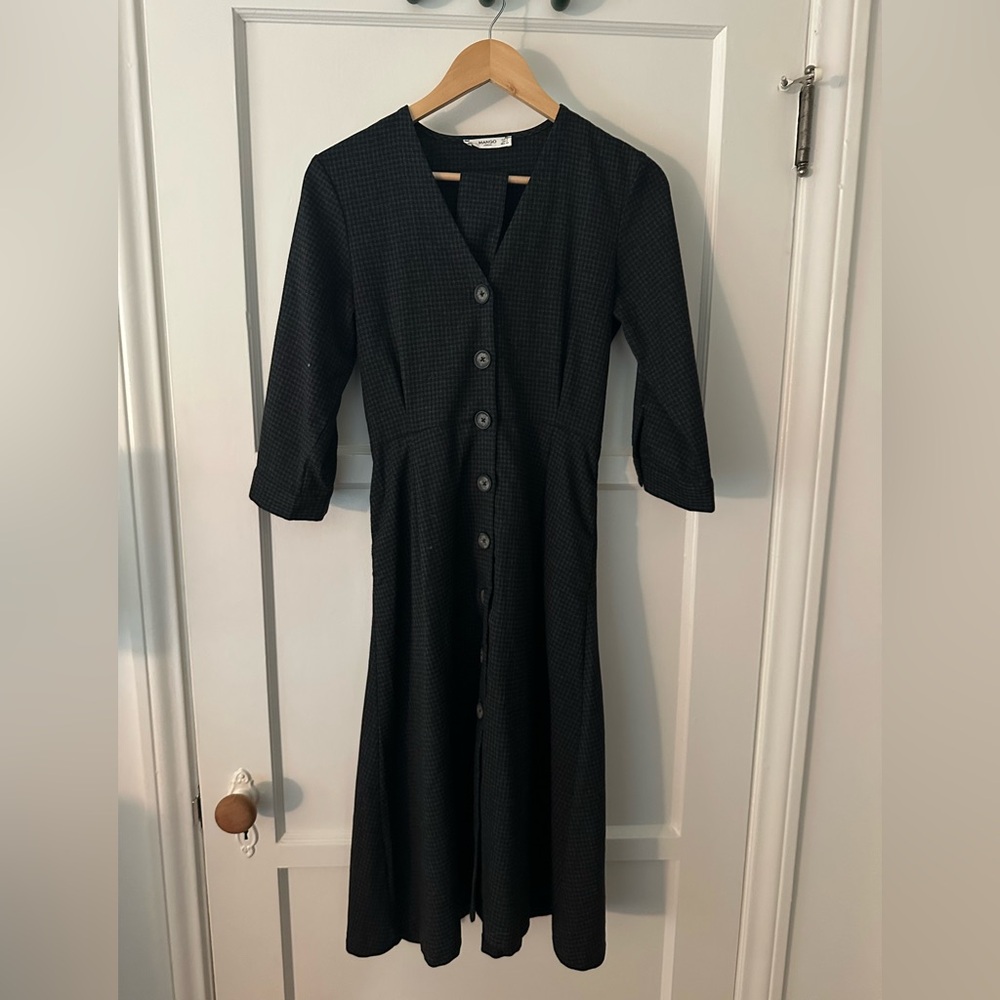 Mango Button Front Midi Plaid Tie-Waist Dress
